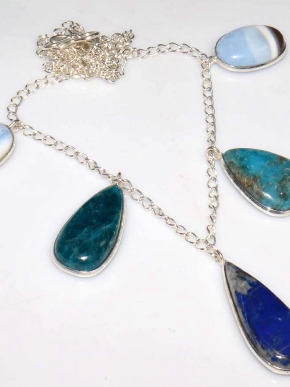 Lapis Lazuli and  Blue Apatite 925 Silver Plated Necklace 20'